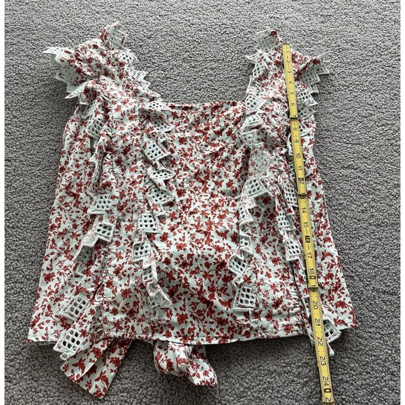 Anthropologie Blue Tassel Women Floral Cotton Trina Bow Blouse Top Size XL NEW - Picture 6 of 10